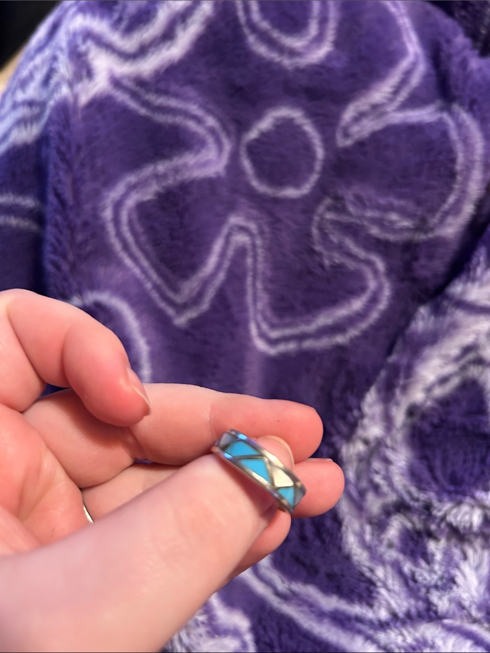 Turquoise Inlay Sterling-Style Band Ring - Blue - Picture 2 of 3